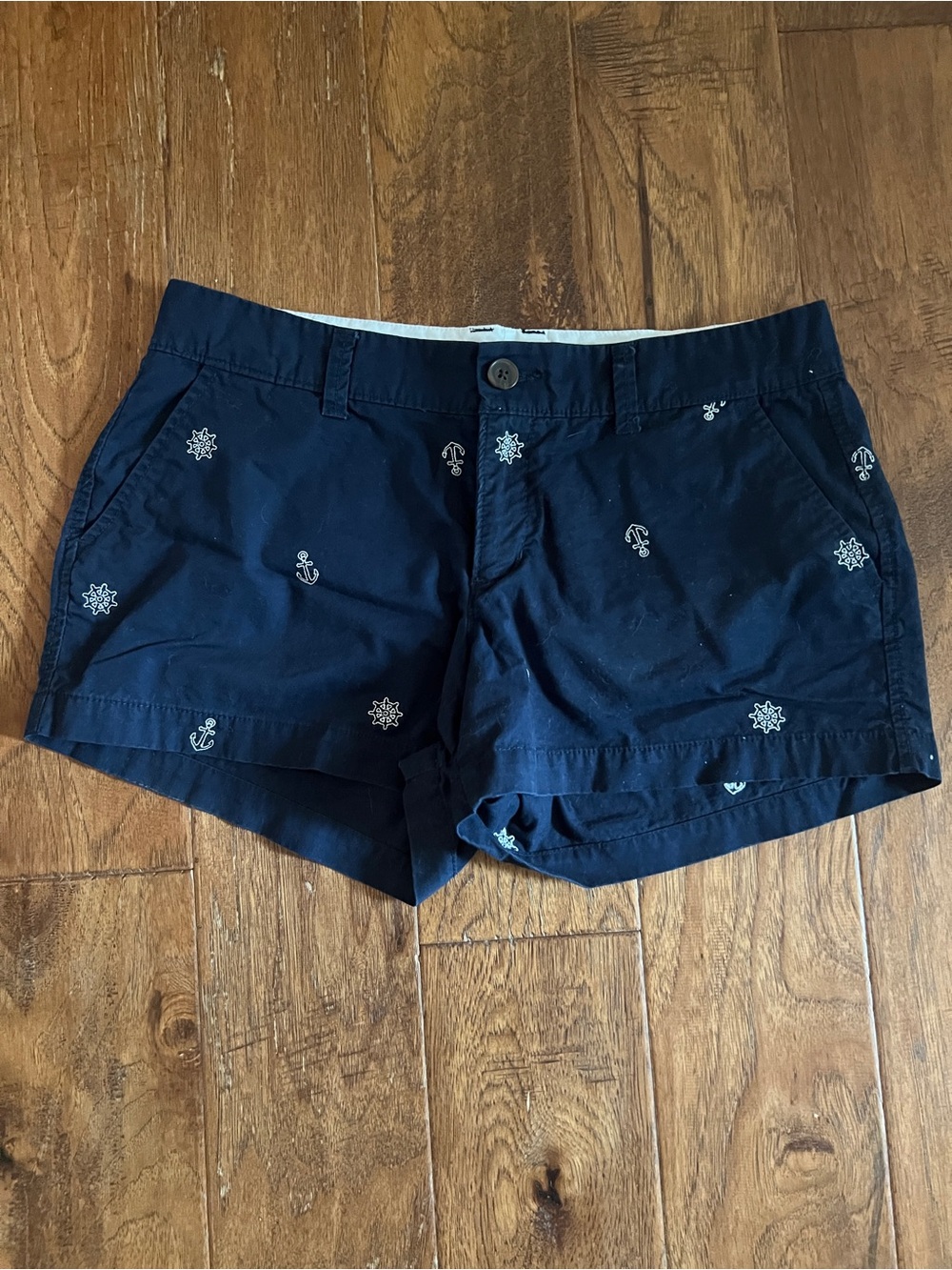 Old Navy Navy Blue Anchor Embroidered Bermuda Shorts